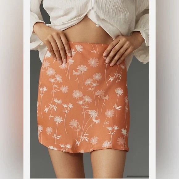 NWT By Anthropologie Tilda Mini Slip Skirt Orange Floral Size XL Petite - Picture 2 of 7